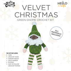 Knitty Critters - Velvet Christmas - Green Gnome | DIY Amigurumi Crochet Kit