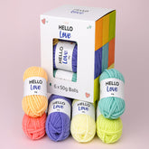 Hello Love pastel yarn pack – 6 balls of 50g cotton blend yarn in soft pastel colours, ideal for crochet and knitting