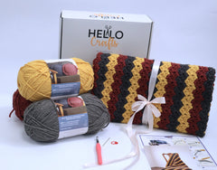 Hello Artisan Box - Cozy Throw Blanket - Harvest Stripes - Crochet kit gift box