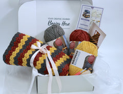 Hello Artisan Box - Cozy Throw Blanket - Harvest Stripes - Crochet kit gift box