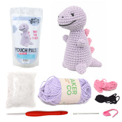 Knitty Critters - Pouch Pals II - Tiny The T-Rex | DIY Amigurumi Crochet Kit