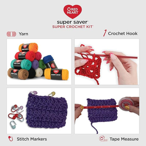 Red Heart Super Saver Super Yarn Crochet Kit with Accessories for Crochet & Amigurumi Projects