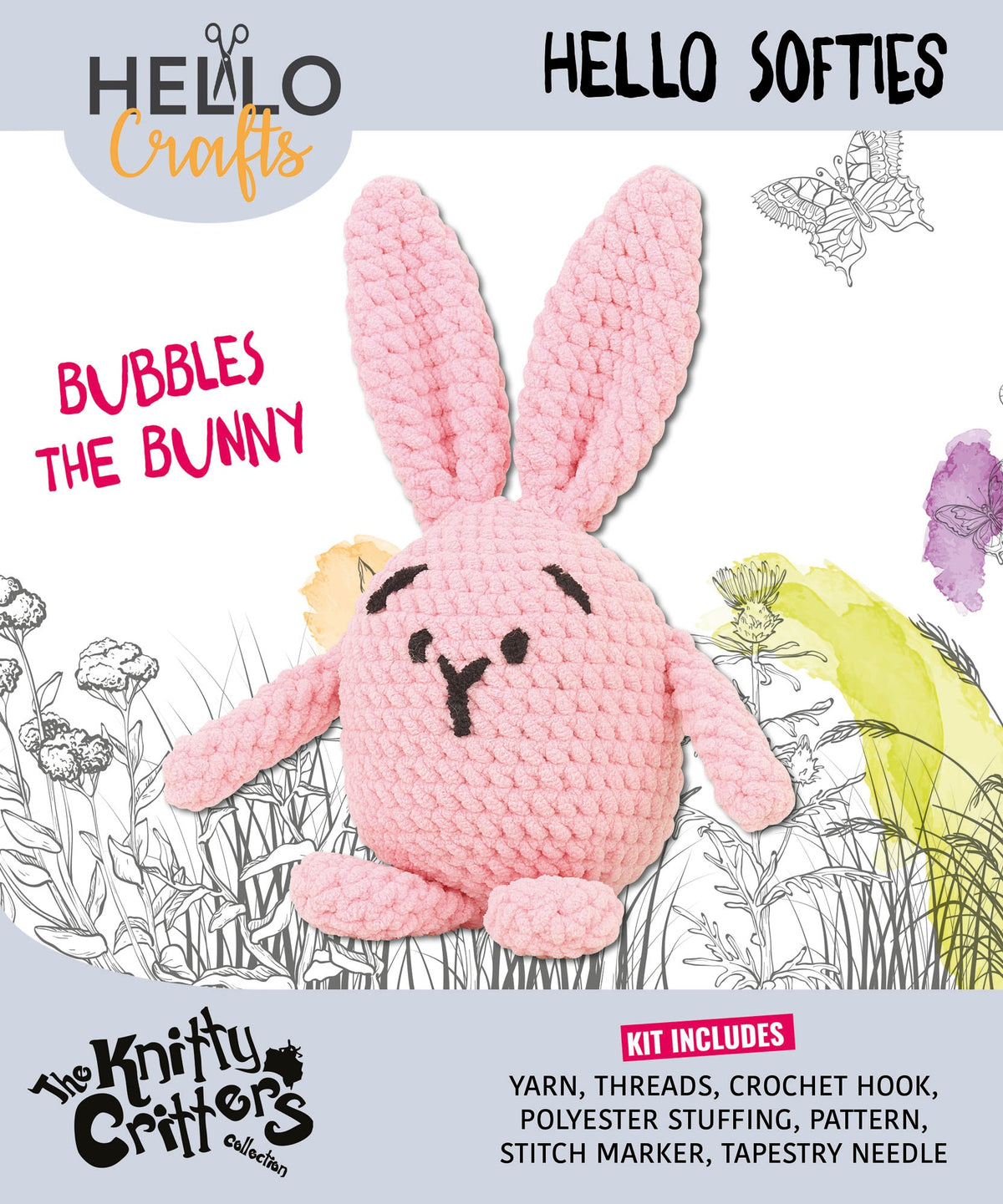 Knitty Critters - Hello Softies - Bubbles The Bunny | DIY Amigurumi Crochet Kit