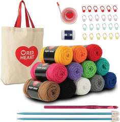 Red Heart Super Saver Yarn Super Stitchers Kit with Accessories for Knitting, Crochet & Amigurumi Projects