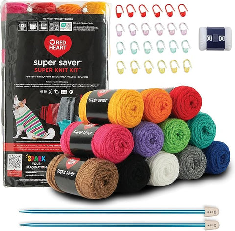 Red Heart Super Saver Super Yarn Knit Kit with Accessories for Knitting & Amigurumi Projects