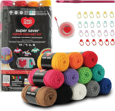 Red Heart Super Saver Super Yarn Crochet Kit with Accessories for Crochet & Amigurumi Projects