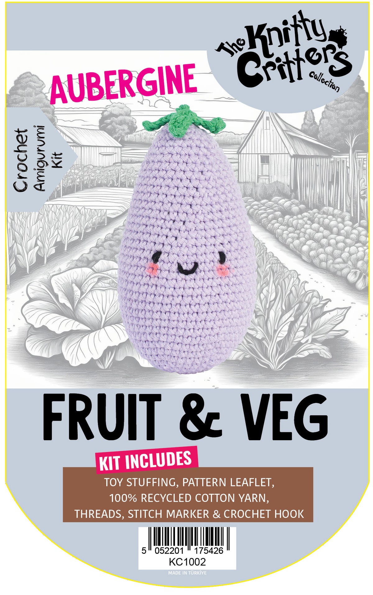 Knitty Critters - Pouch Pals I Aubergine | DIY Vegetable Amigurumi Crochet Kit