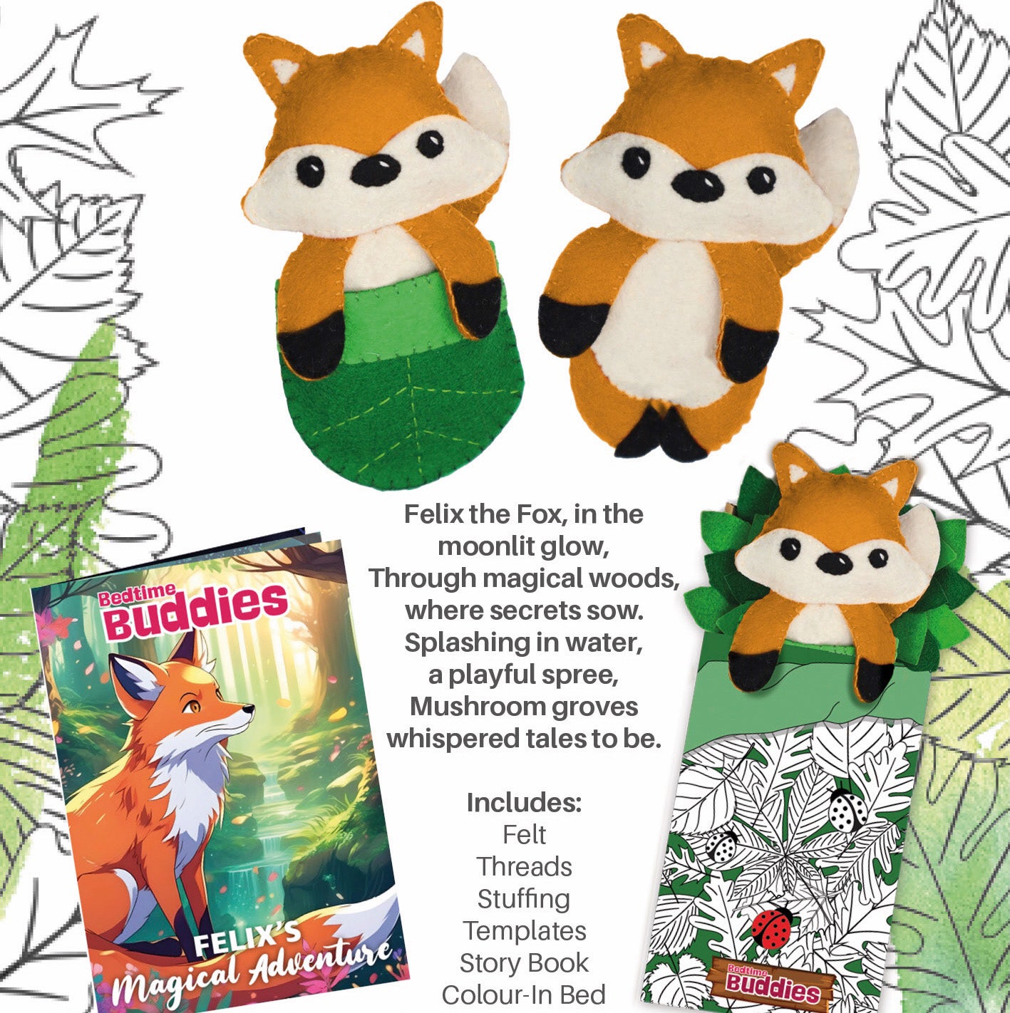 Bedtime Buddies Felt Sewing Kit - Create Felix the Fox | Fun Craft for Kids & Beginners