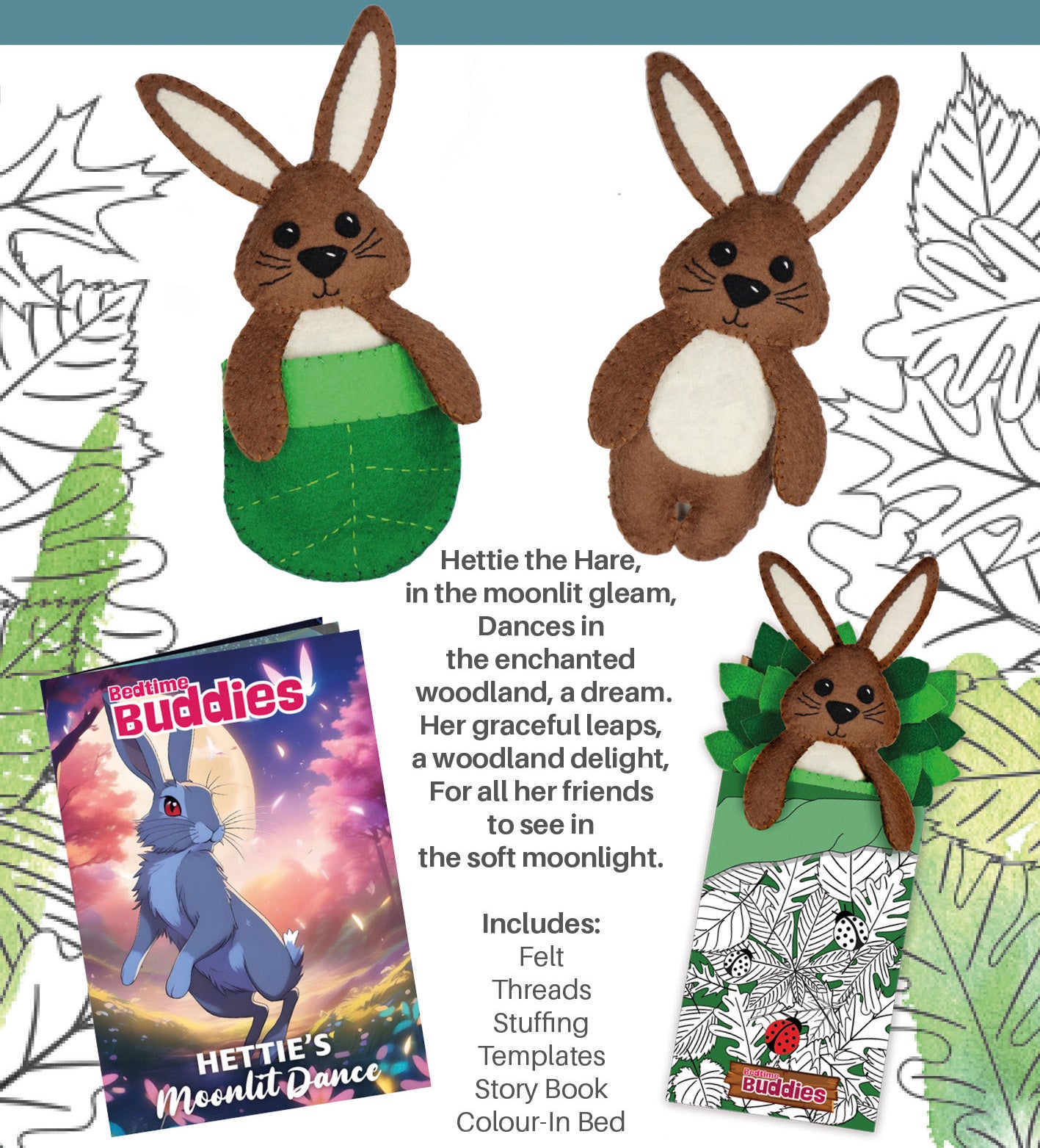 Bedtime Buddies Felt Sewing Kit - Create Hettie the Hare | Adorable Craft for Kids & Beginners