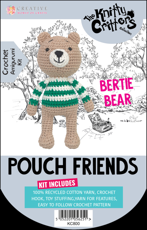 Knitty Critters - Pouch Friends - Bertie Bear | DIY Amigurumi Crochet Kit