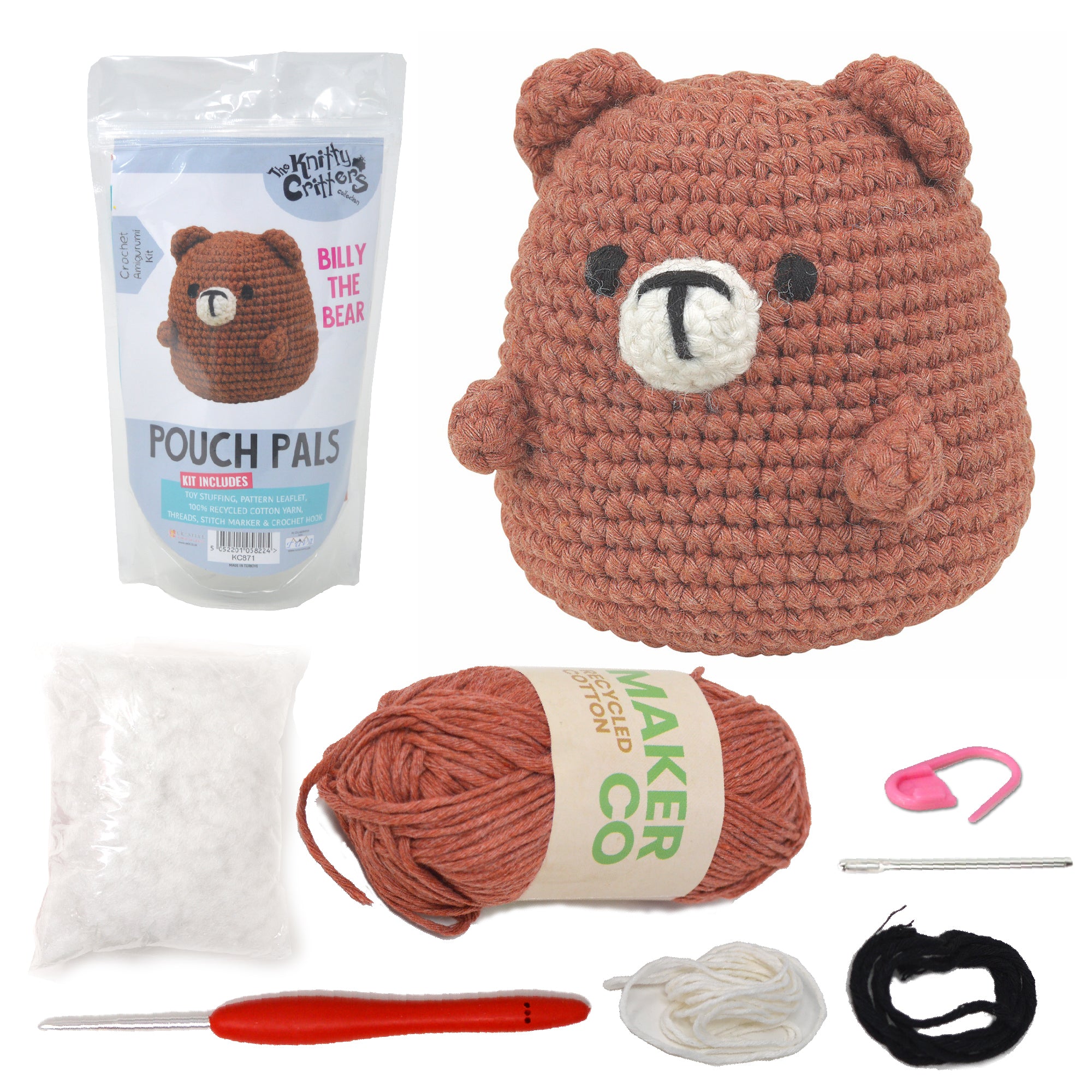 Knitty Critters - Pouch Pals II- Billy The Bear | DIY Amigurumi Crochet Kit