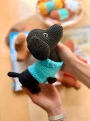 Hello Artisan Box - Cosy Sausage Dog - Black | DIY Crochet Amigurumi Kit