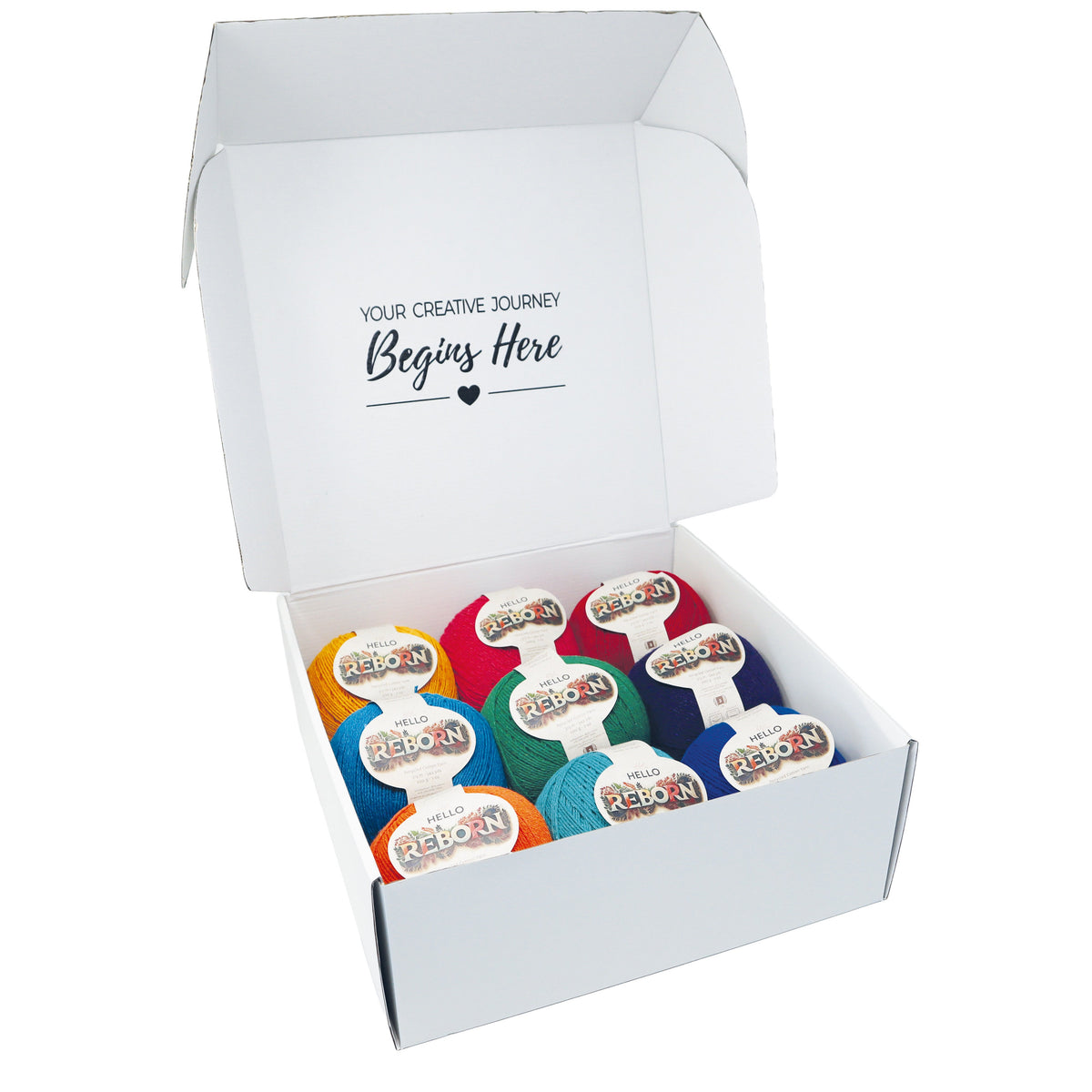 Hello Reborn Box - 9 x 200g Balls of 100% Recycled Cotton Yarn - Brights