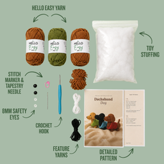 Hello Artisan Box - Cosy Sausage Dog - Light Brown | DIY Crochet Amigurumi Kit