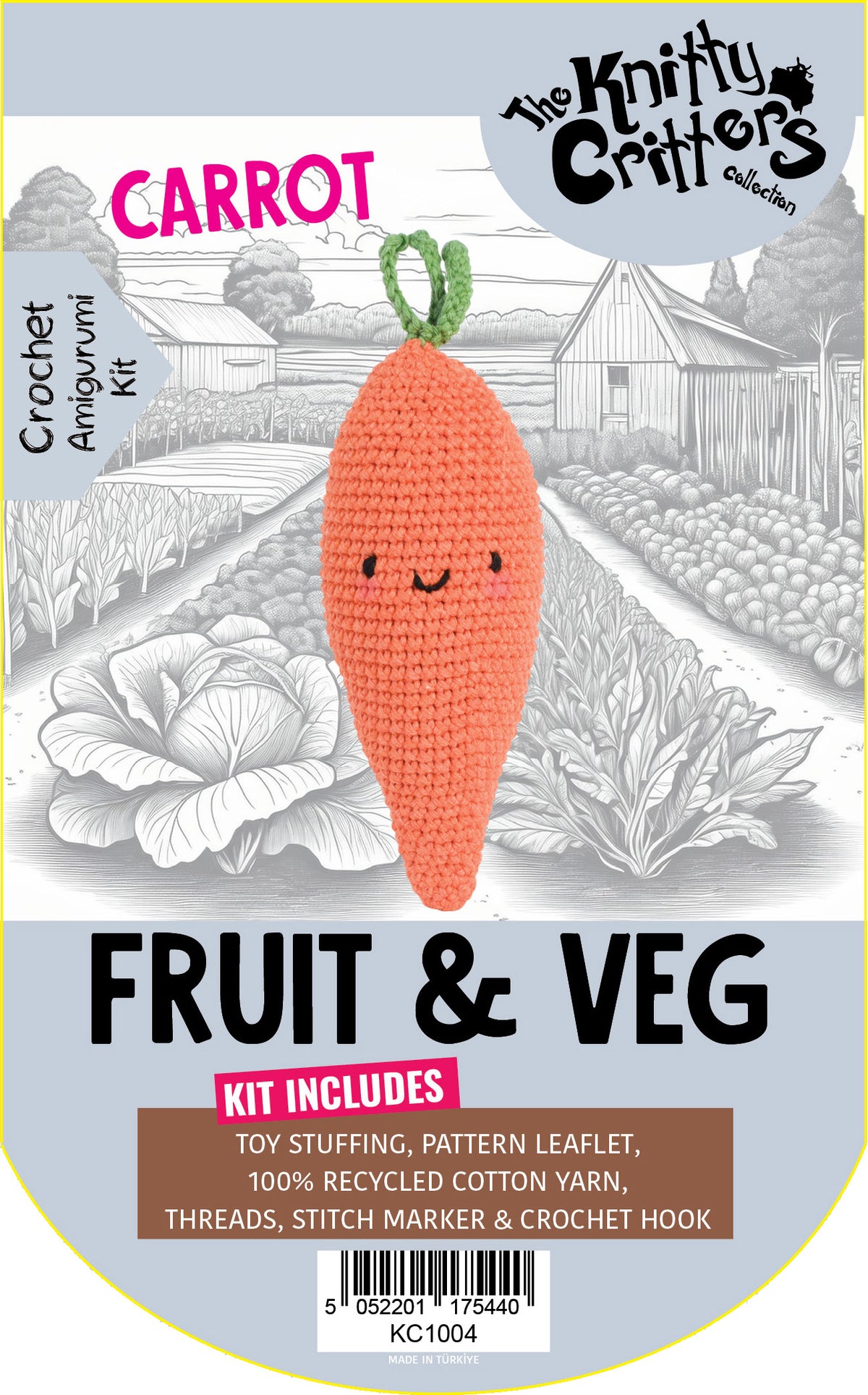 Knitty Critters - Pouch Pals I Carrot | DIY Vegetable Amigurumi Crochet Kit