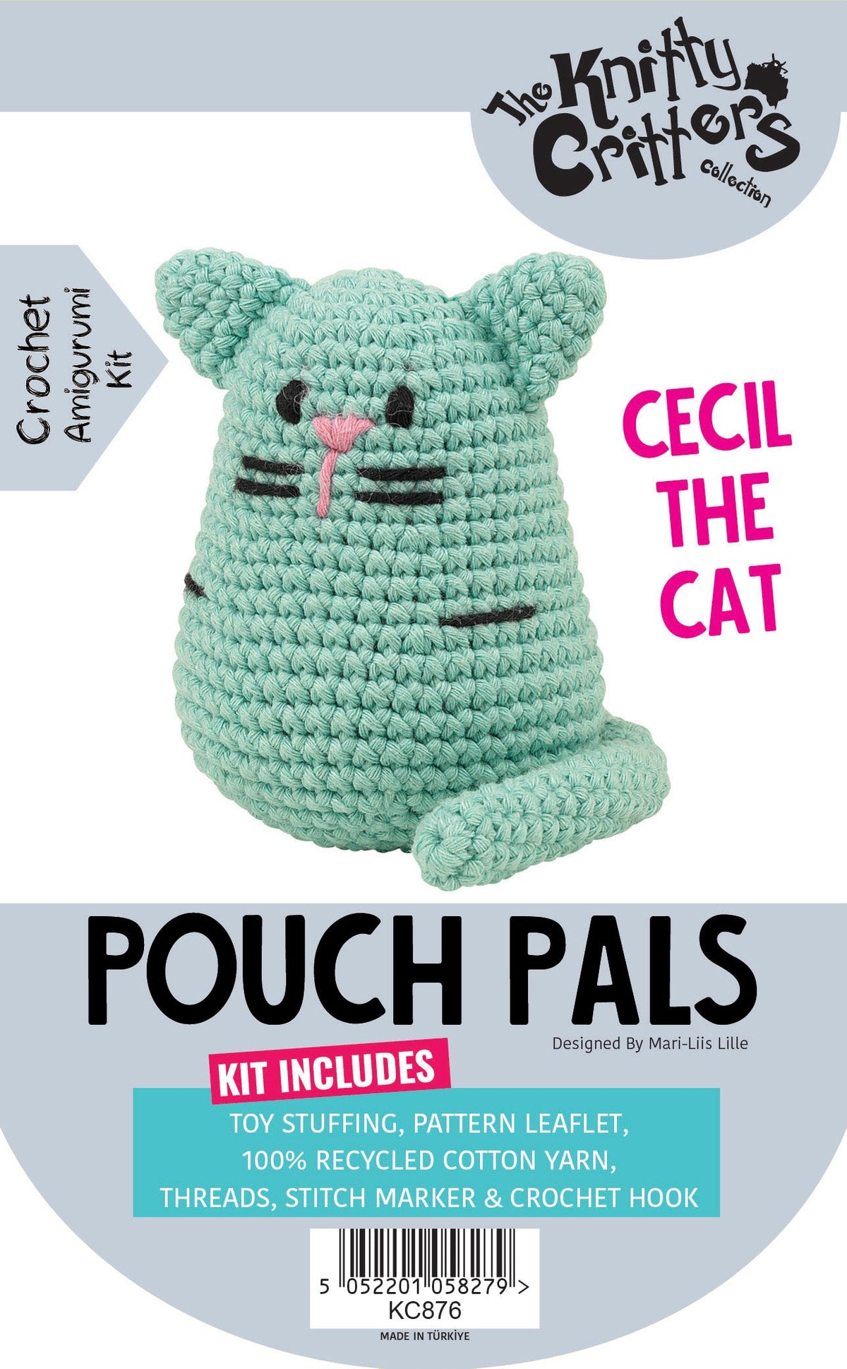 Knitty Critters - Pouch Pals II - Cecil The Cat | DIY Amigurumi Crochet Kit