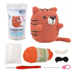 Knitty Critters - Pouch Pals II - Cleo The Tiger | DIY Amigurumi Crochet Kit