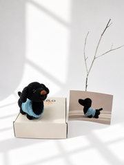 Hello Artisan Box - Cosy Sausage Dog - Black | DIY Crochet Amigurumi Kit