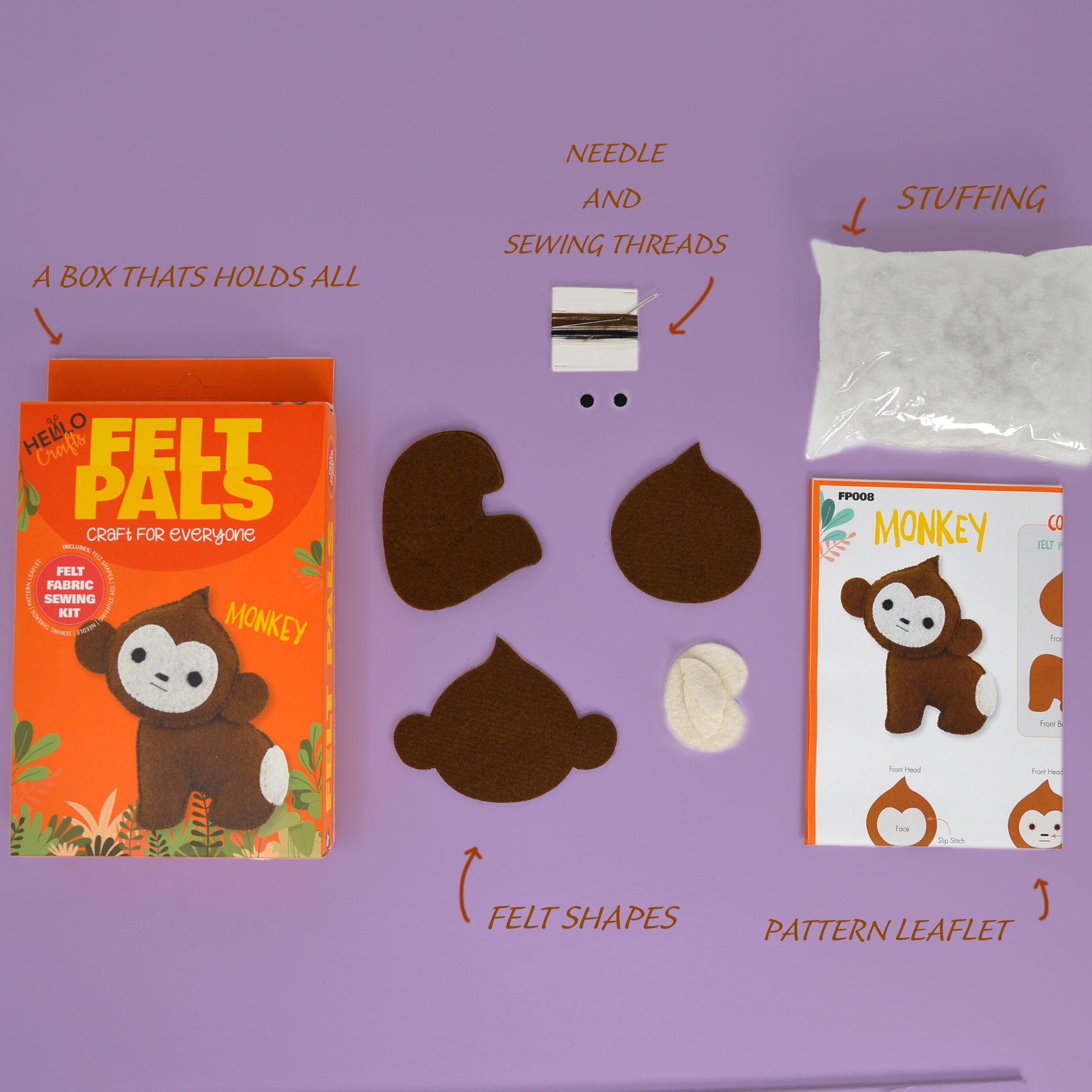 Felt Sewing Kit - Create Your Own Monkey Felt Pal | Fun Craft Adventure for Kids & Beginners