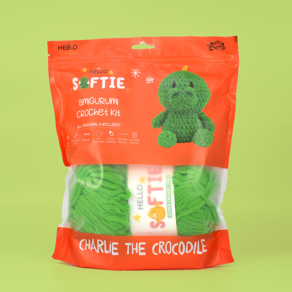 Knitty Critters - Softie - Charlie Crocodile | DIY Amigurumi Crochet Kit