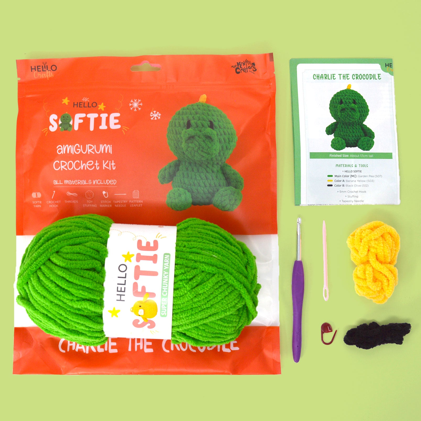 Knitty Critters - Softie - Charlie Crocodile | DIY Amigurumi Crochet Kit