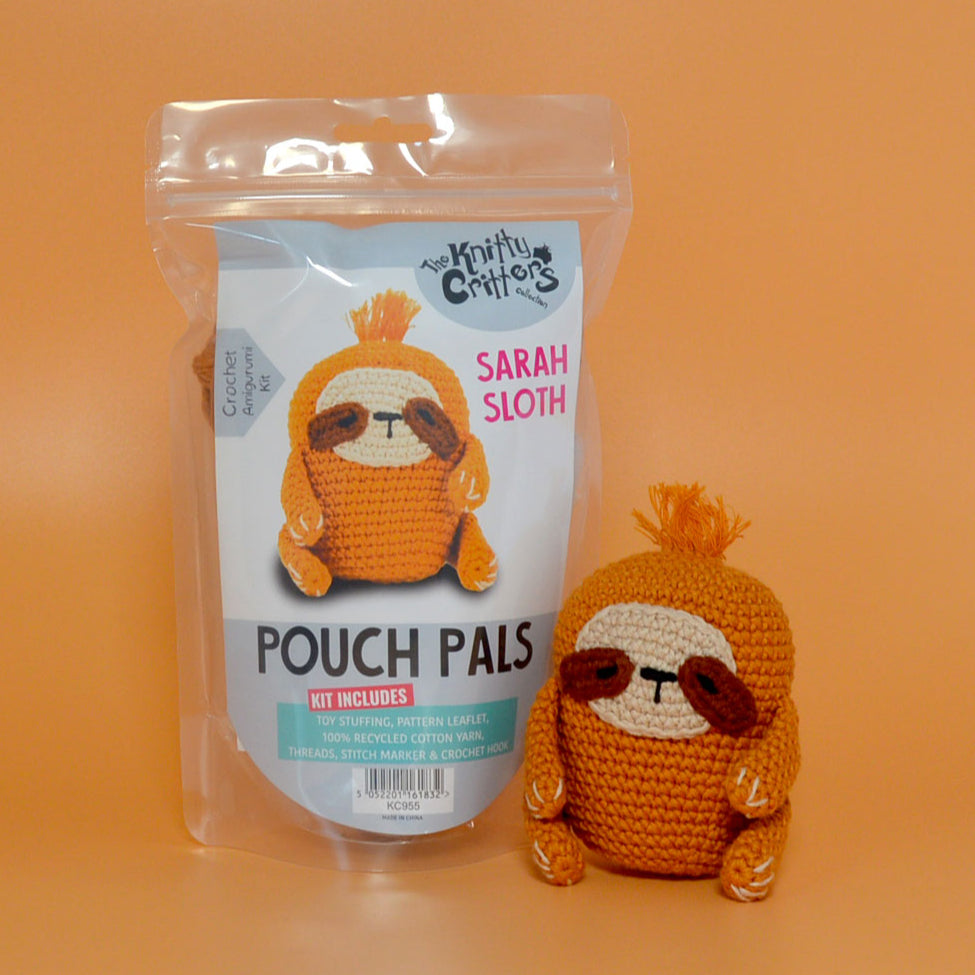 Knitty Critters - Pouch Pals | Sarah Sloth | DIY Amigurumi Crochet Kit