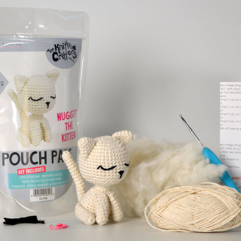 Knitty Critters - Pouch Pals I Nugget The Kitten | DIY Amigurumi Crochet Kit