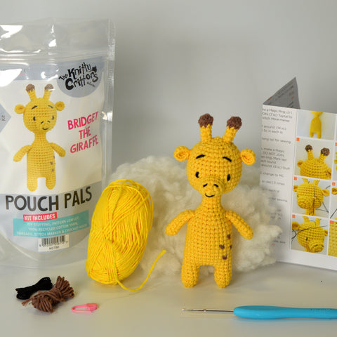 Knitty Critters - Pouch Pals I Bridget The Giraffe | DIY Amigurumi Crochet Kit