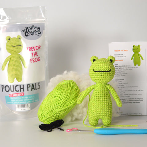 Knitty Critters - Pouch Pals I Trevor The Frog | DIY Amigurumi Crochet Kit