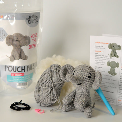 Knitty Critters - Pouch Pals I Ross The Elephant | DIY Amigurumi Crochet Kit