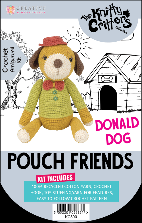 Knitty Critters - Pouch Friends - Donald Dog | DIY Amigurumi Crochet Kit