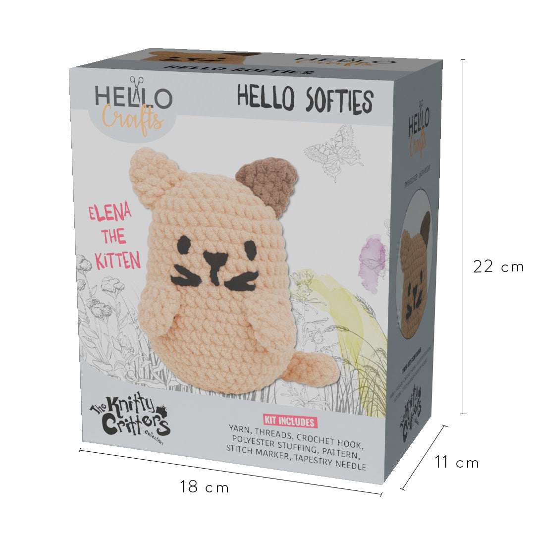 Knitty Critters - Hello Softies - Elena The Kitten | DIY Amigurumi Crochet Kit