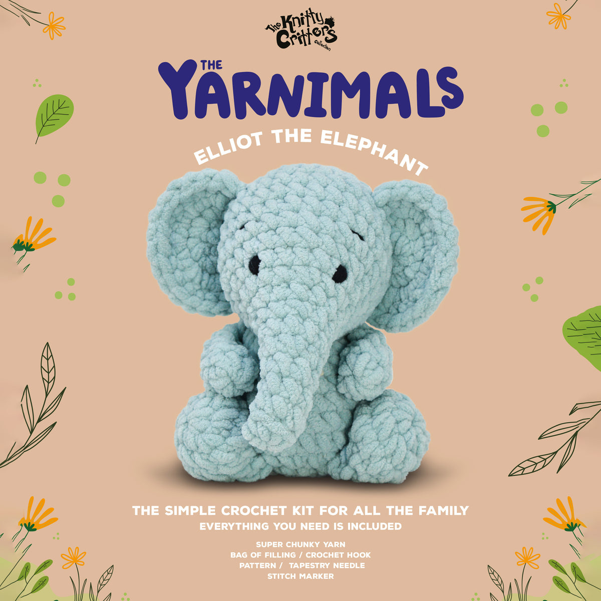 Knitty Critters - Yarnimals - Elliot The Elephant | DIY Amigurumi Crochet Kit