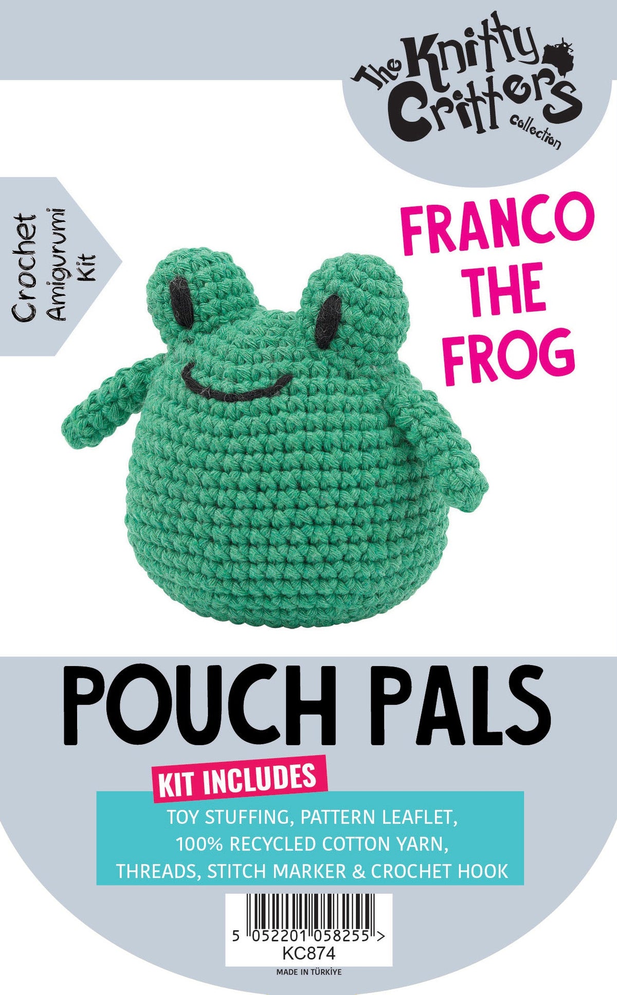 Knitty Critters - Pouch Pals II - Franco The Frog | DIY Amigurumi Crochet Kit