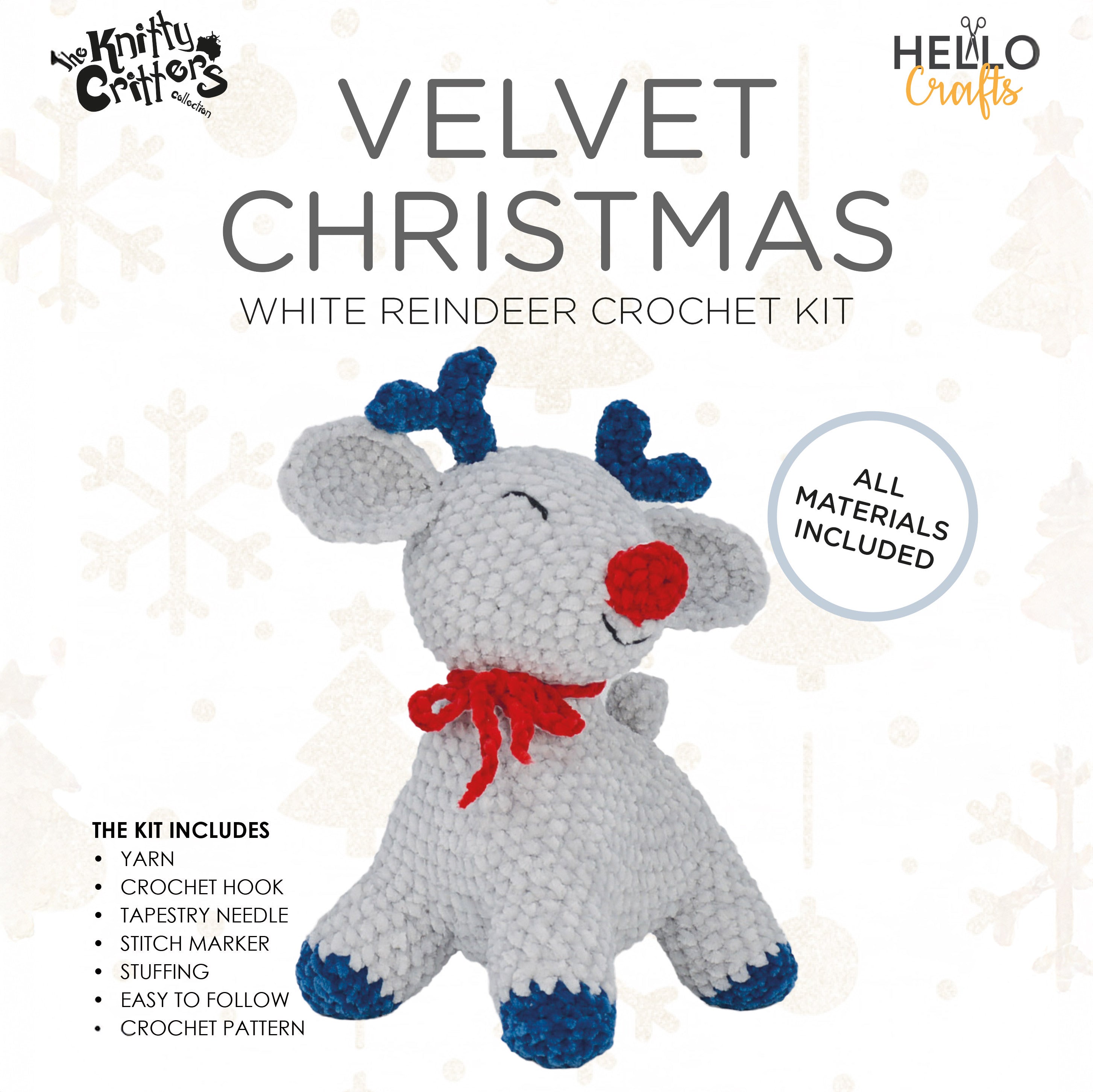 Knitty Critters - Velvet Christmas - Grey Reindeer | DIY Amigurumi Crochet Kit