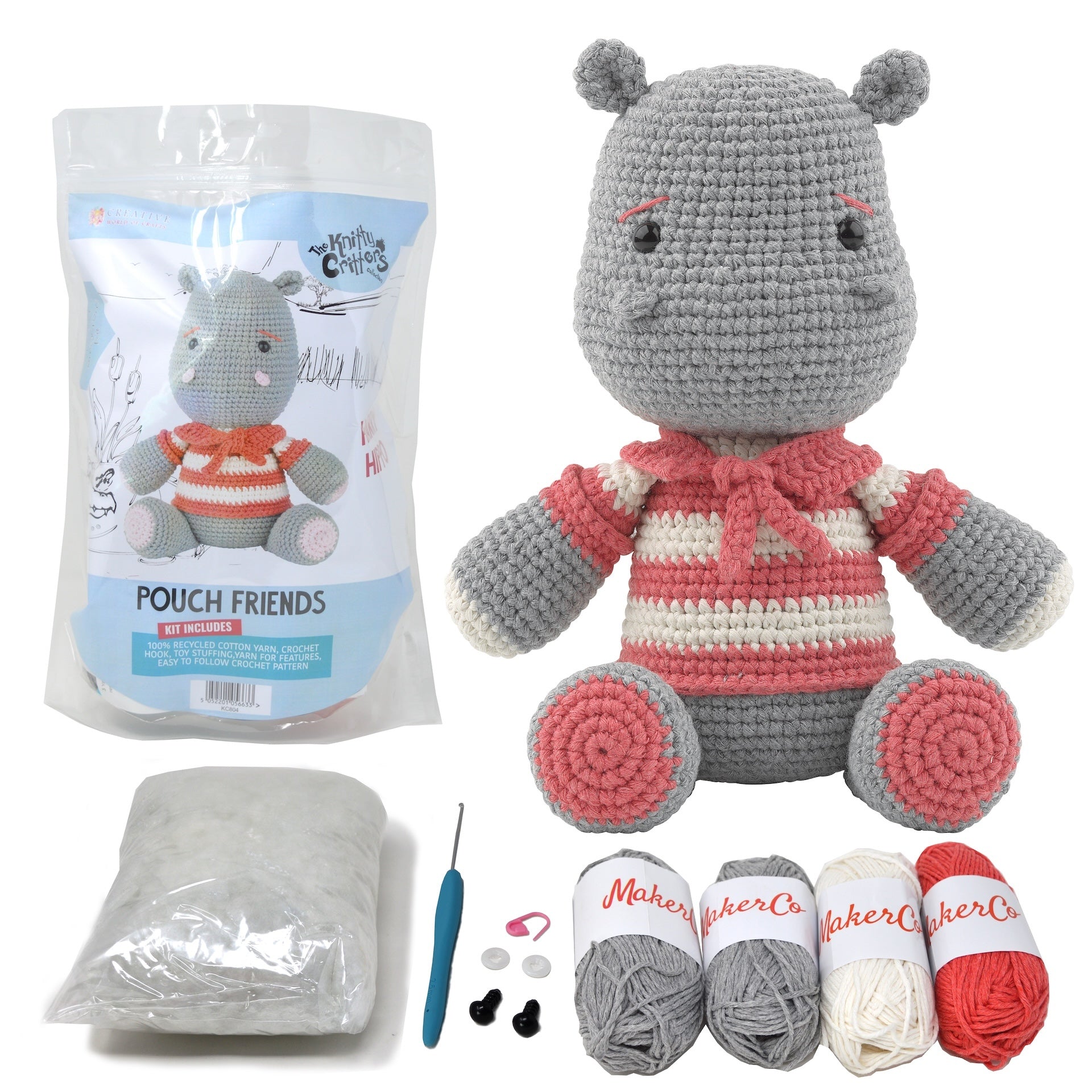 Knitty Critters - Pouch Friends - Harry Hippo | DIY Amigurumi Crochet Kit