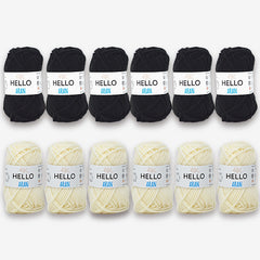 Hello Aran 30g - Black & White Pack - 6 of each (12 Total)