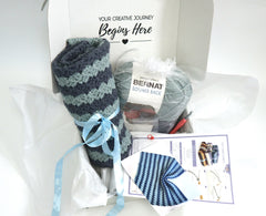 Hello Artisan Box - Cozy Throw Blanket - Midnight Tides - Crochet kit gift box