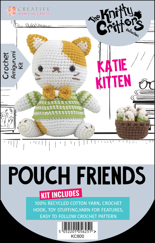 Knitty Critters - Pouch Friends - Katie Kitten | DIY Amigurumi Crochet Kit