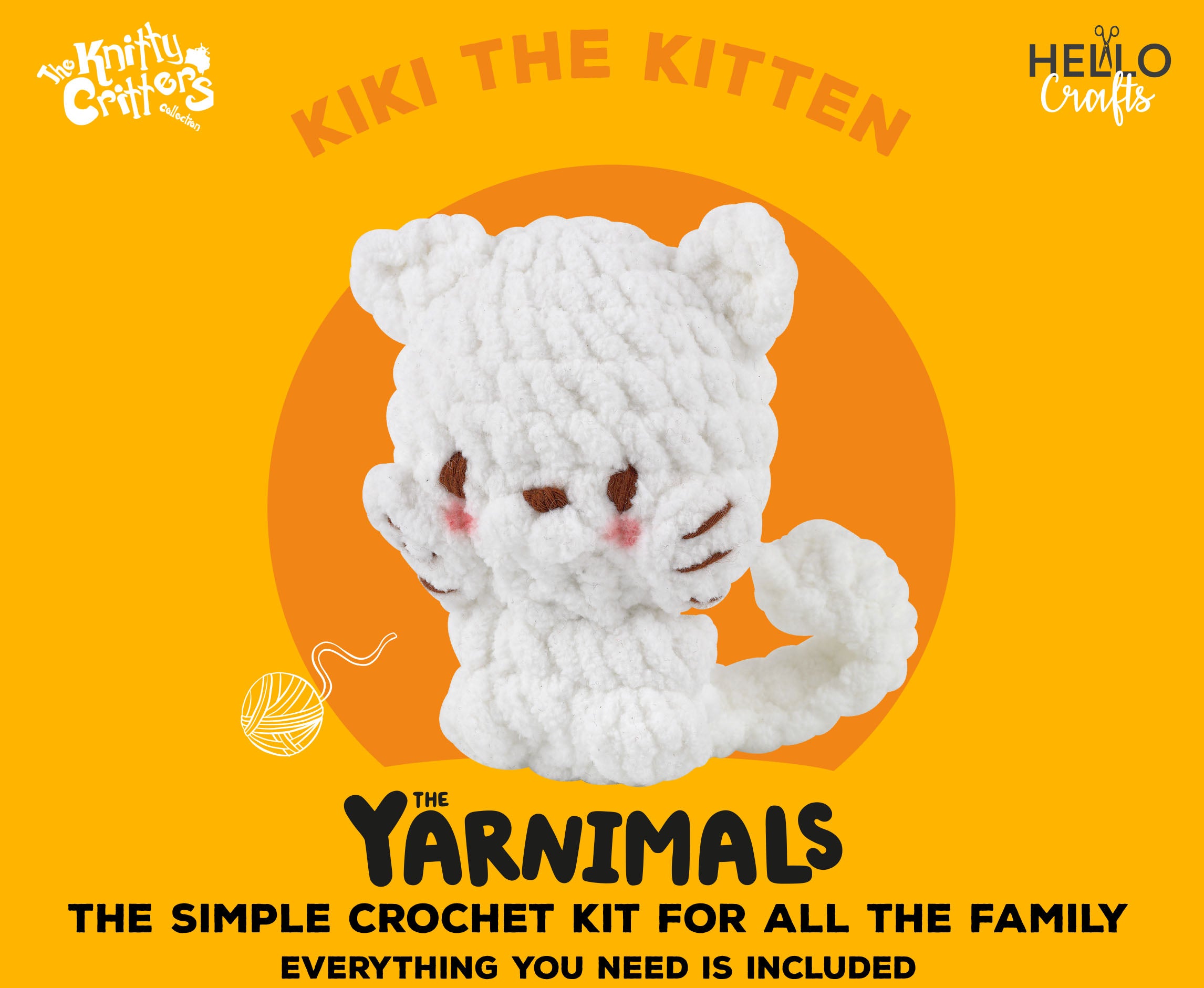 Knitty Critters - Yarnimals - Kiki The Kitten | DIY Amigurumi Crochet Kit