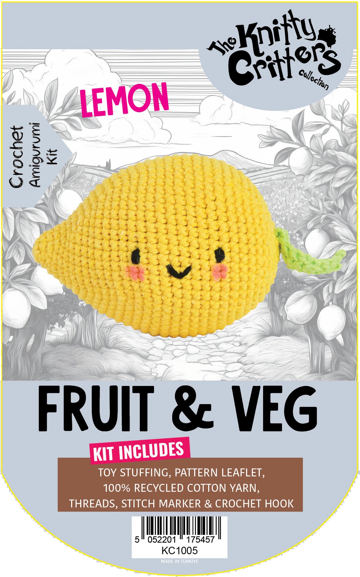 Knitty Critters - Pouch Pals I Lemon | DIY Vegetable Amigurumi Crochet Kit