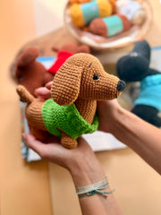 Hello Artisan Box - Cosy Sausage Dog - Light Brown | DIY Crochet Amigurumi Kit