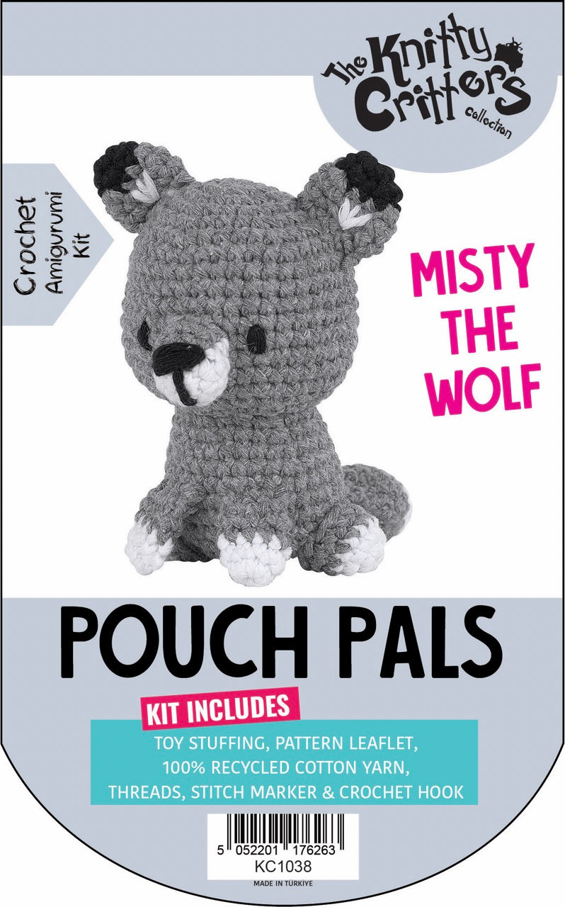 Knitty Critters - Pouch Pals I Misty The Wolf | DIY Amigurumi Crochet Kit