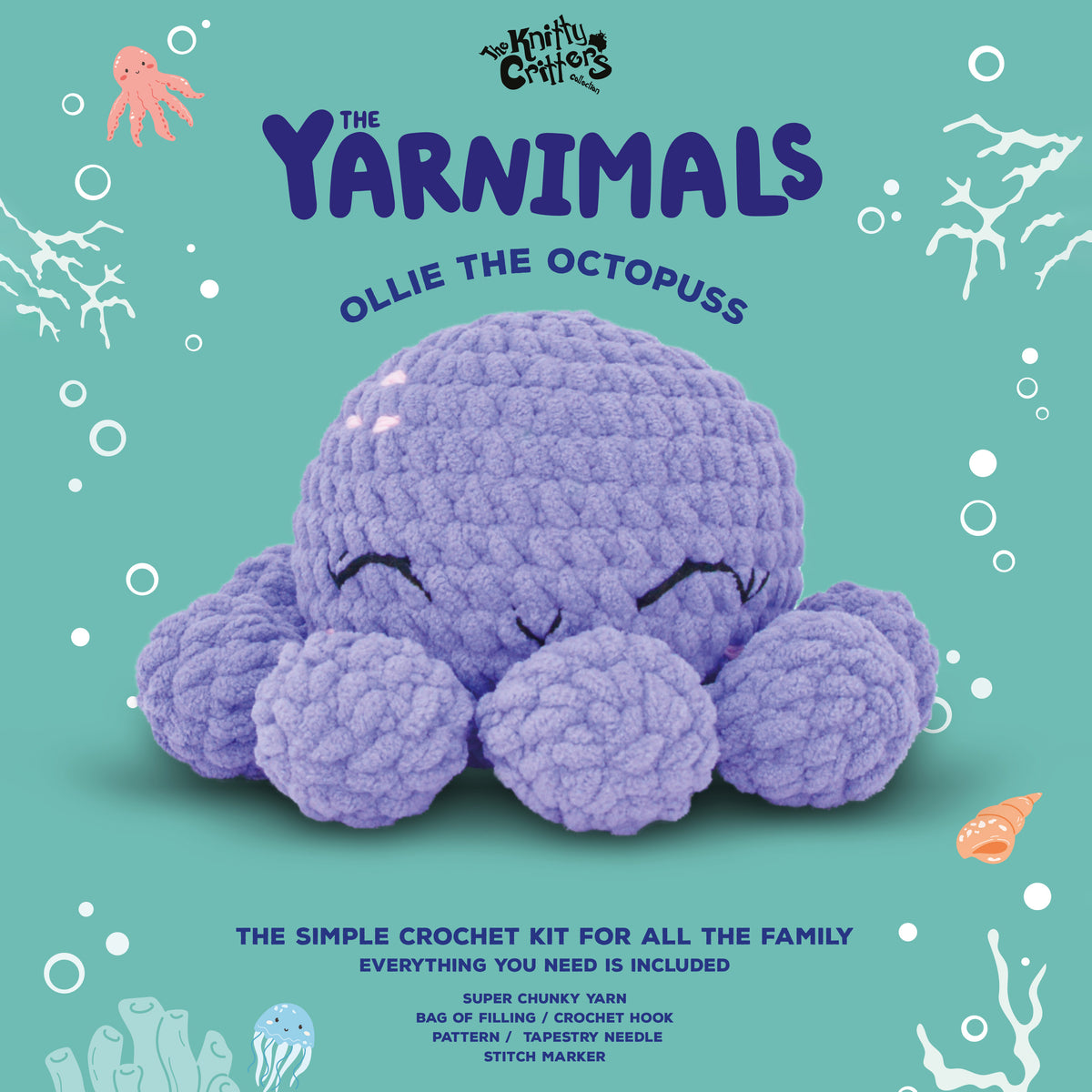 Knitty Critters - Yarnimals - Ollie The Octopus | DIY Amigurumi Crochet Kit