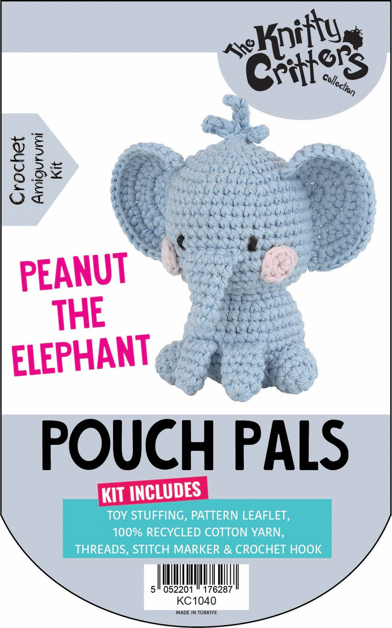 Knitty Critters - Pouch Pals I Peanut The Elephant | DIY Amigurumi Crochet Kit