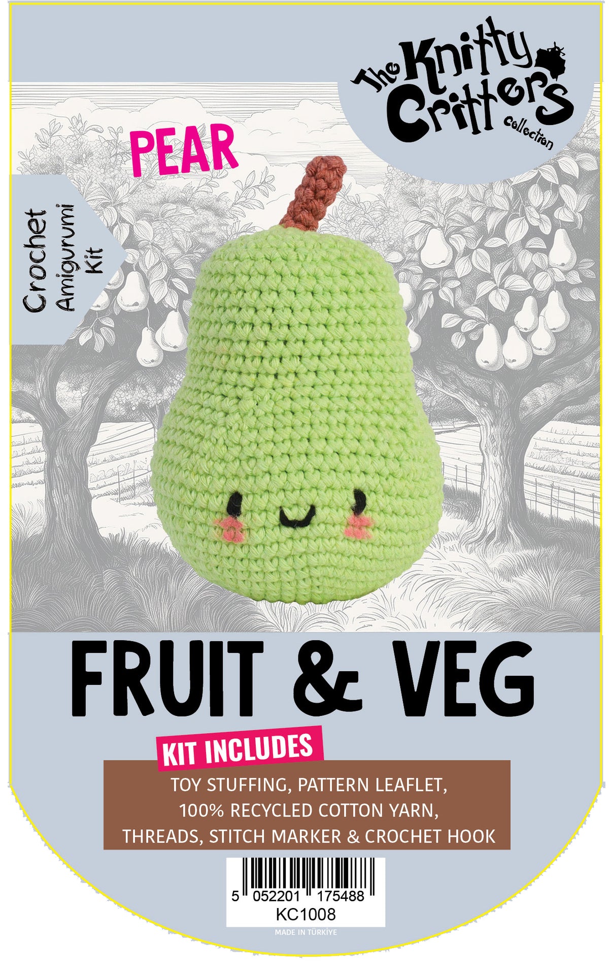 Knitty Critters - Pouch Pals I Pear | DIY Fruit Amigurumi Crochet Kit