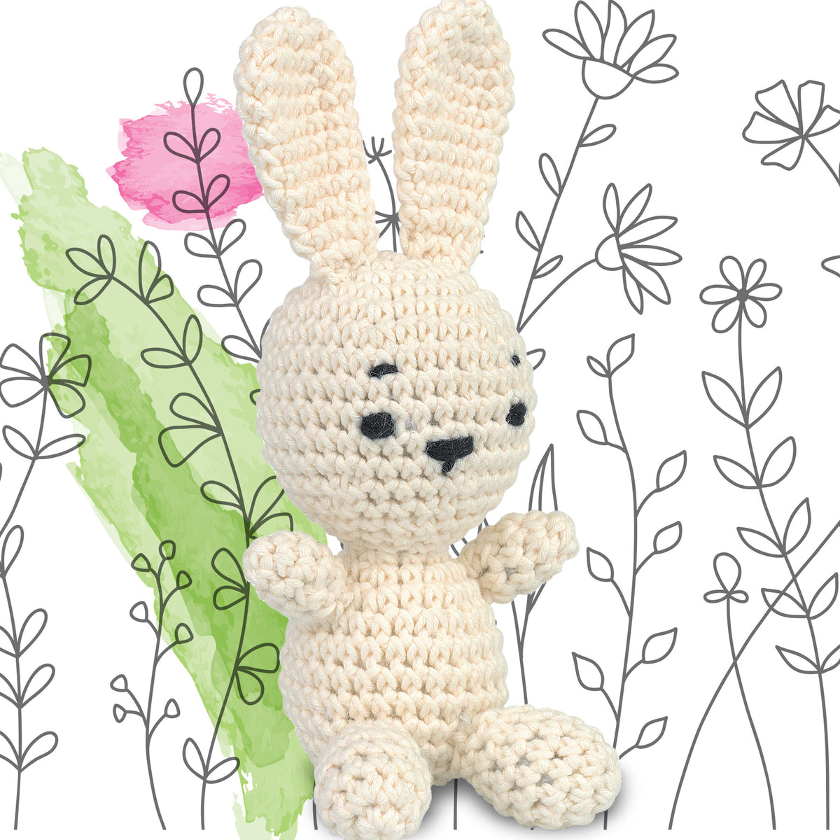 Knitty Critters - Pouch Pals I Popcorn The Bunny | DIY Amigurumi Crochet Kit