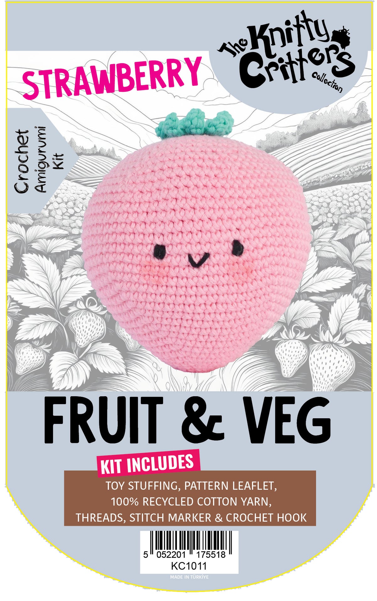 Knitty Critters - Pouch Pals I Strawberry | DIY Fruit Amigurumi Crochet Kit