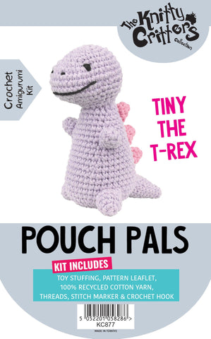 Knitty Critters - Pouch Pals II - Tiny The T-Rex | DIY Amigurumi Crochet Kit