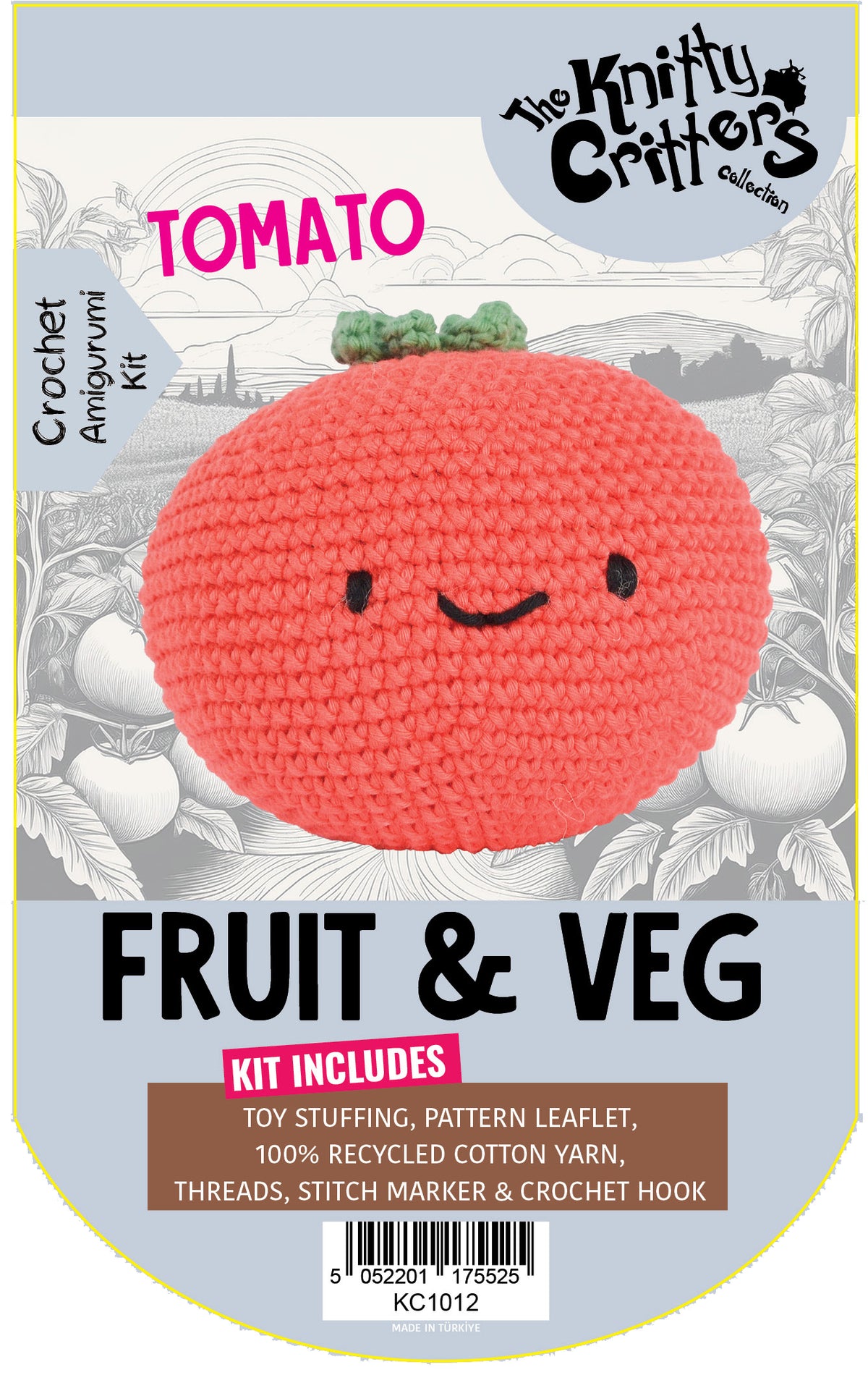 Knitty Critters - Pouch Pals I Tomato | DIY Fruit & Vegetable Amigurumi Crochet Kit